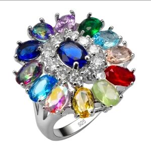 NEW Multi Gemstone Sterling Silver Cocktail Statement Ring